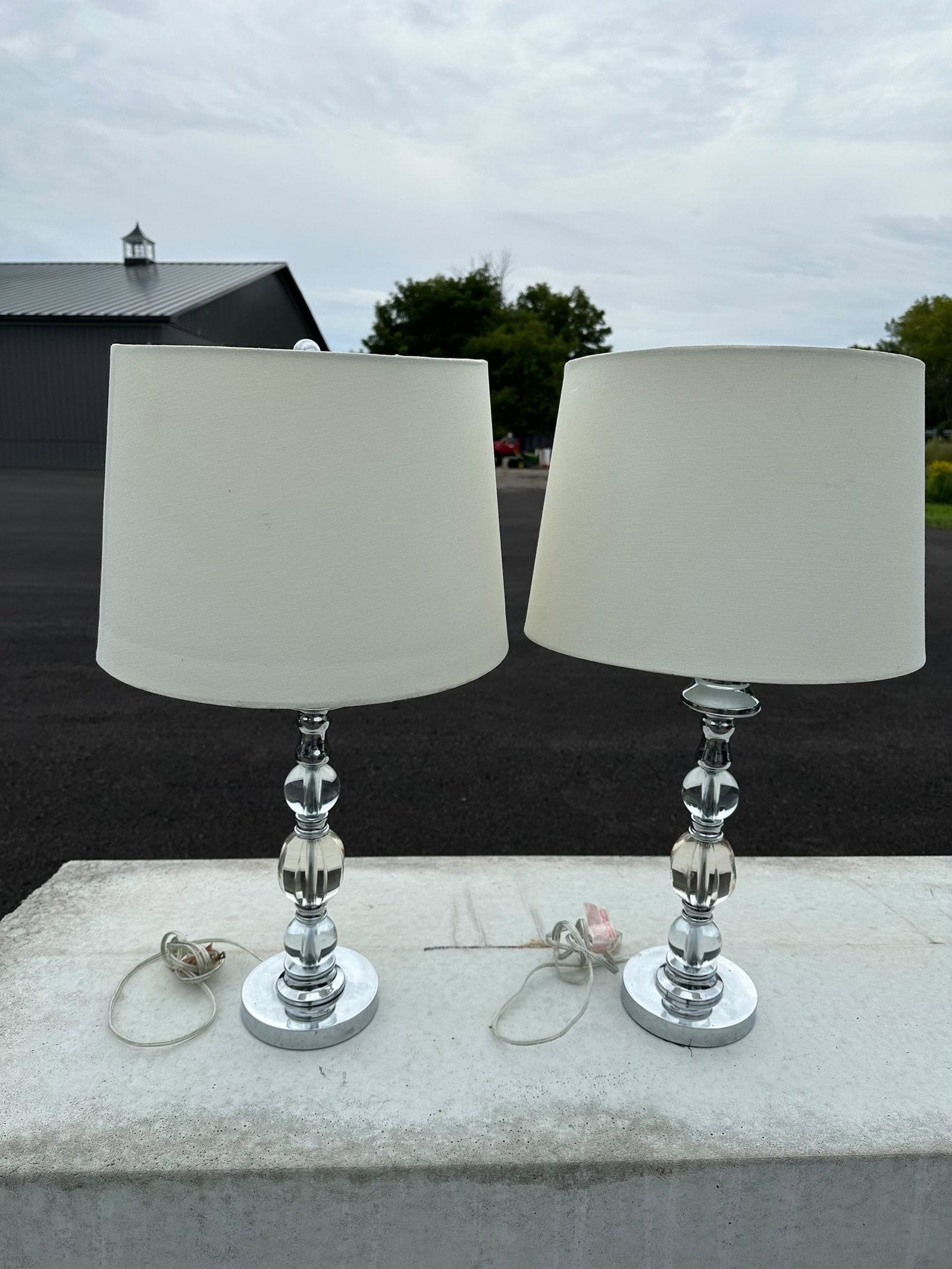 Pair Glass and Metal Table Lamps w/ Shades (1 of 4)