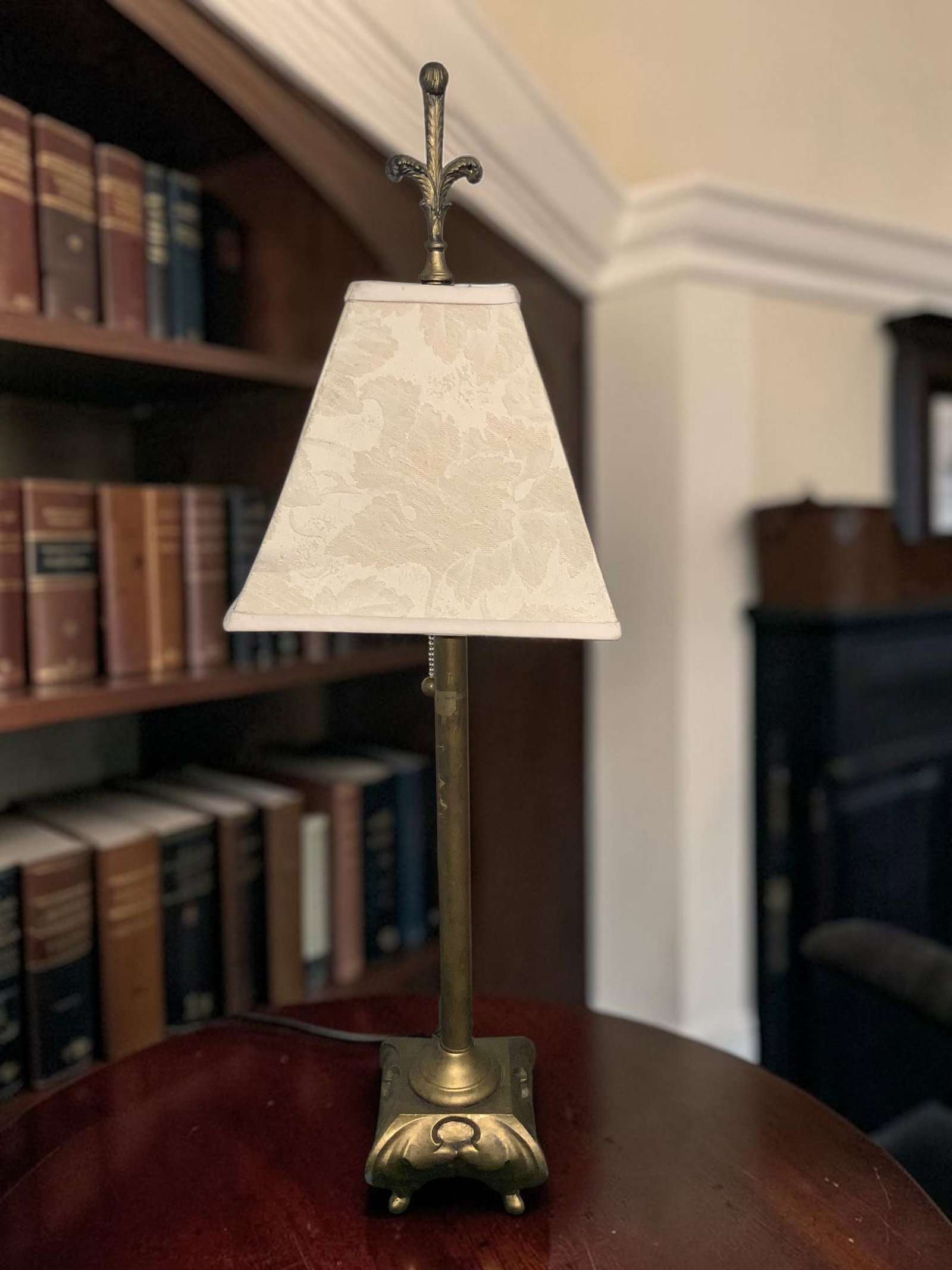 Tall Gold-gilt Table Lamp w Tapered Square Shade (1 of 5)