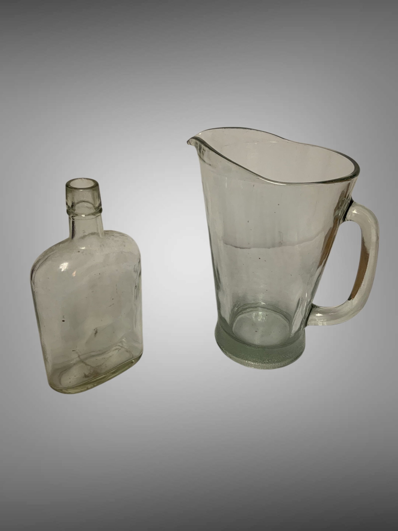 Vintage Clear Glass Water Pitcher and Flask Bottle (1 of 5)