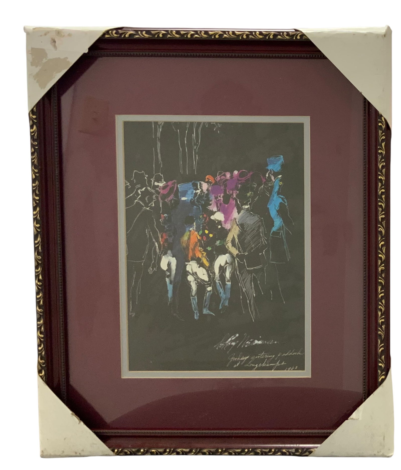 Framed Plate-signed Print "Jockeys Entering Paddock At Longchamps" Leroy Neiman 1968: Framed Plate-signed Print "Jockeys Entering Paddock At Longchamps" Leroy Neiman 1968. Appears to be new, old stock-Never hung. 16 3/4" x 20 1/2". .>>>>>>>>>>>>>>READ—-READ—-READ—-Shipping for th