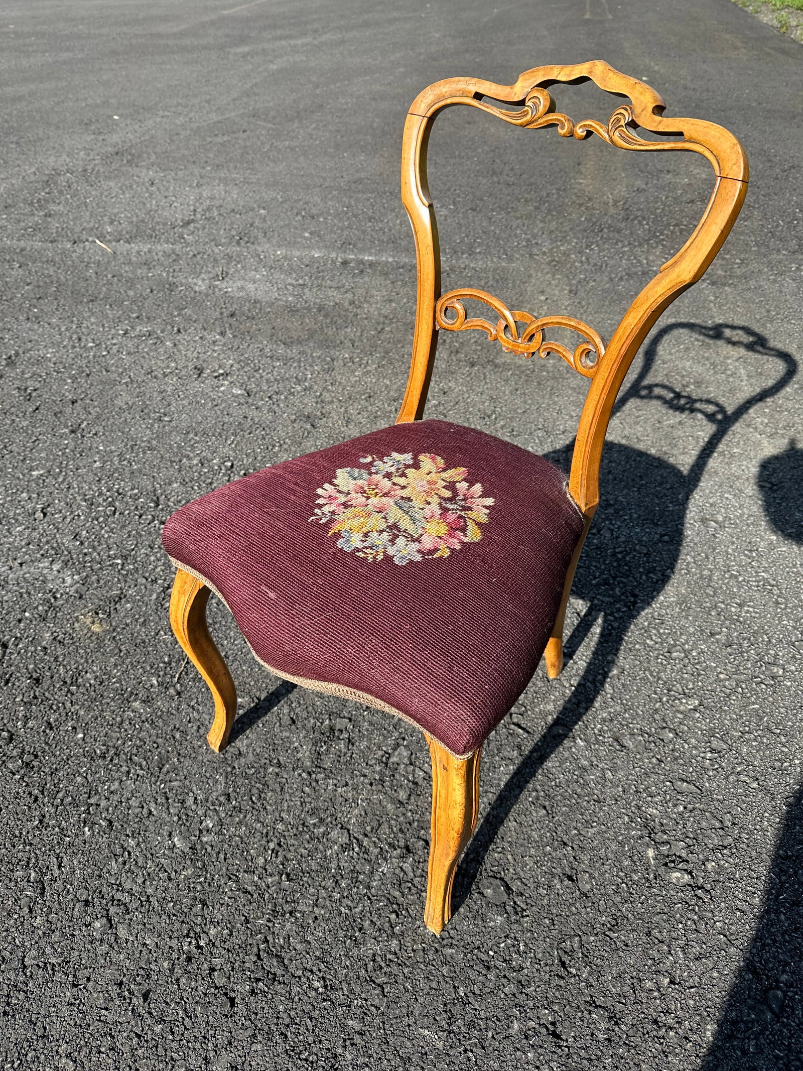 Antiqued Carved Wood Side Chair w/ Traditional Needlepoint Seat (1 of 5)