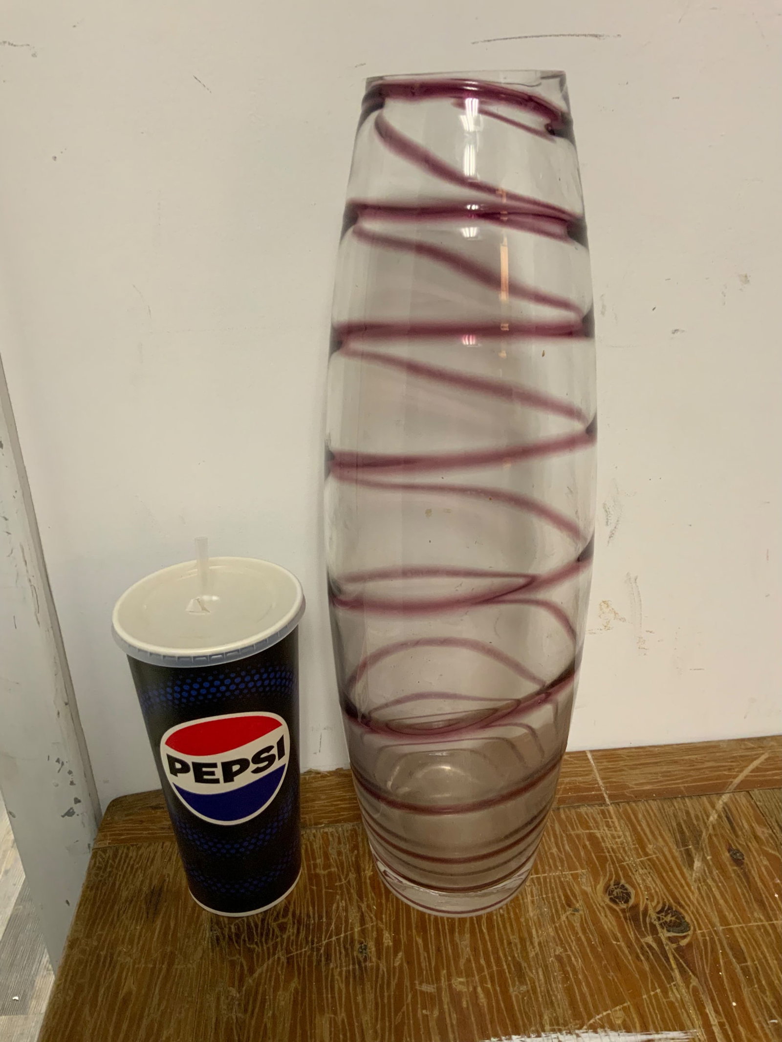 Murano-style Studio Handblown Art Glass Vase - Clear with Continuous Spiral (1 of 7)