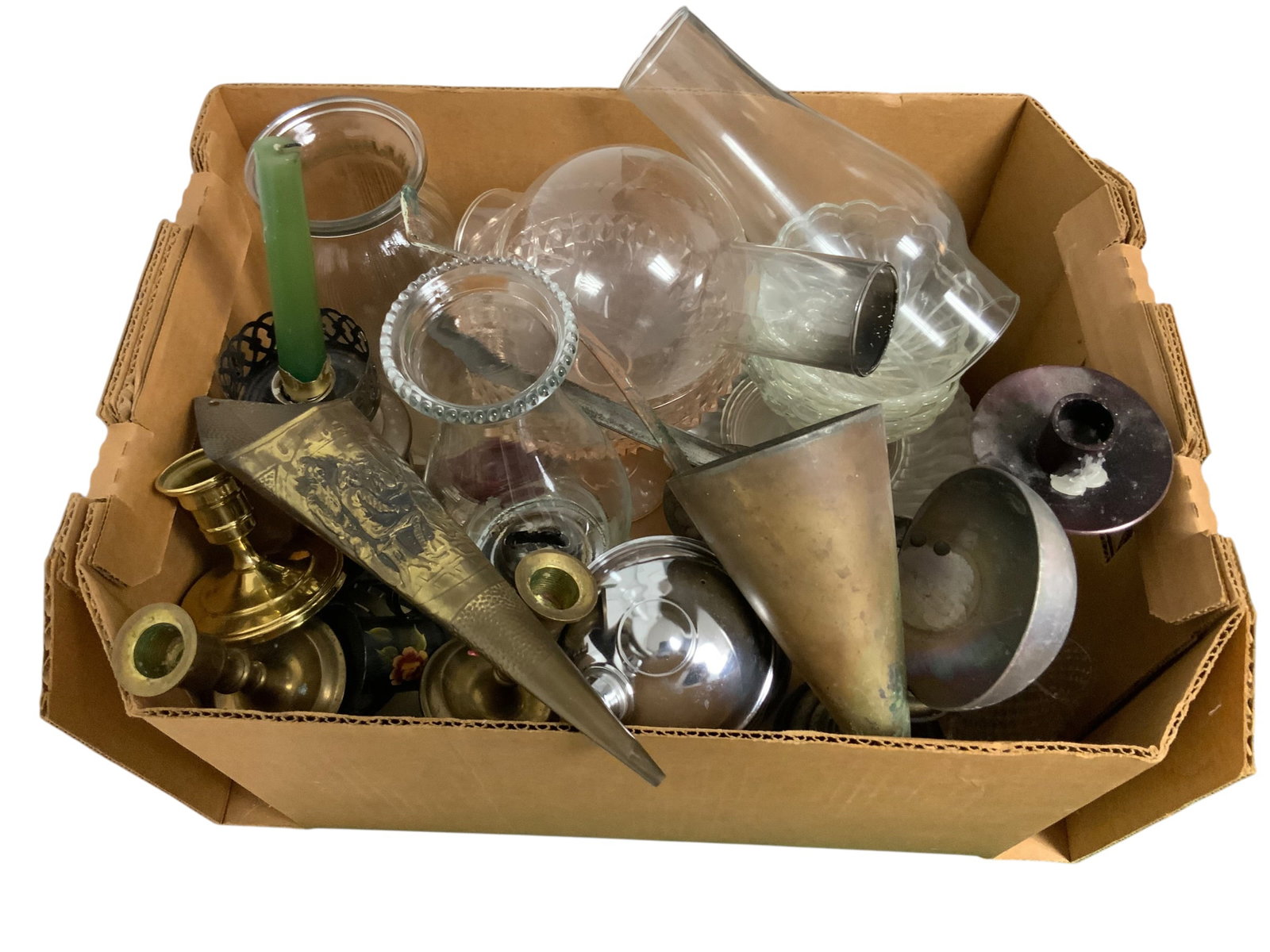 Box: Brass Candlesticks - Oil Lamps - Metal Dippers & Decor - Cocktail Shaker - Pepper Mill - etc. (1 of 5)