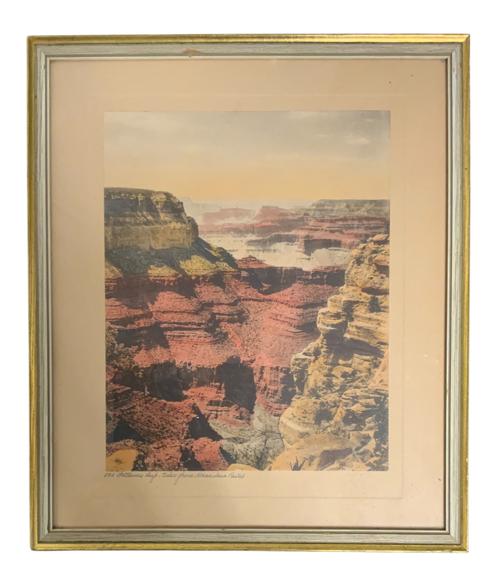 Framed Artwork Believed to be a Hand-colored Print South Rim Grand Canyon (1 of 3)
