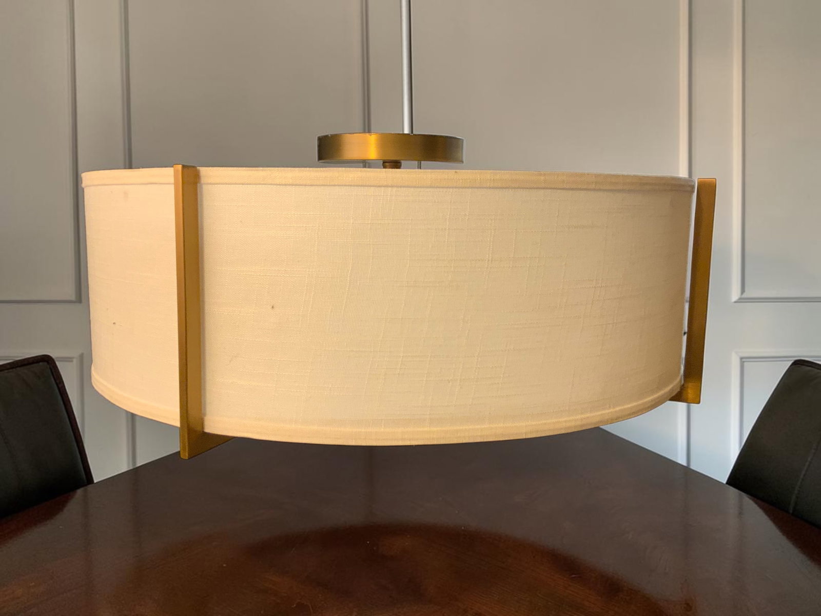 Mid-century Manhattan Style Aged Brass CEILING LIGHT with Drum Shade (1 of 6)