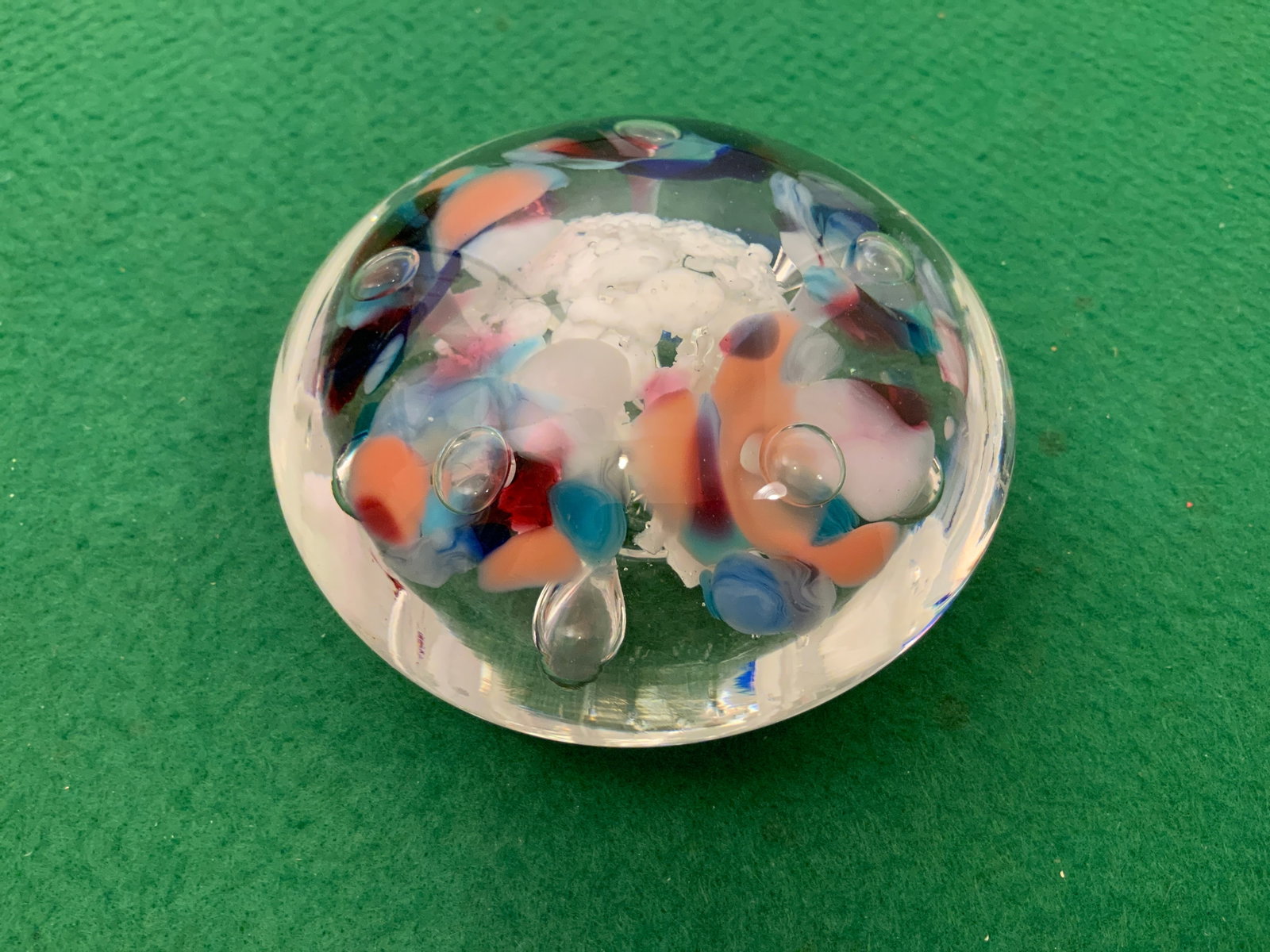 Blue Pink & White Floral PAPERWEIGHT w/ Controlled Bubbles Monte Dunlavy (1 of 7)