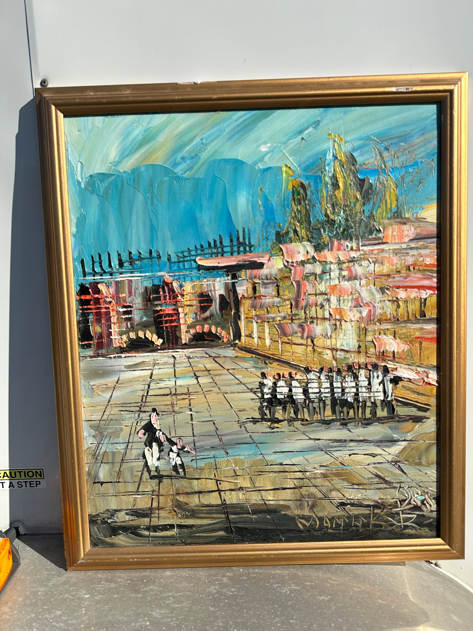 Framed Morris Katz Impasto Western (Wailing) Wall Painting: GET A SHIPPING QUOTE BEFORE YOU BID. .Framed Morris Katz Impasto Western (Wailing) Wall Painting. 26 3/4" x 22 3/4". .>>>>>>>>>>>>>>READ----READ----READ----Shipping for this lot is available ONLY THRO