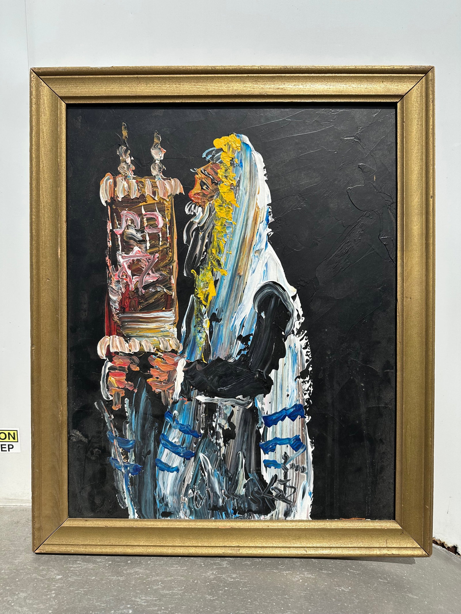 Framed Morris Katz Impasto Rabbi Holding Torah Painting: GET A SHIPPING QUOTE BEFORE YOU BID. .Framed Morris Katz Impasto Rabbi Holding Torah Painting. 18 3/4" x 23". .>>>>>>>>>>>>>>READ----READ----READ----Shipping for this lot is available ONLY THROUGH
