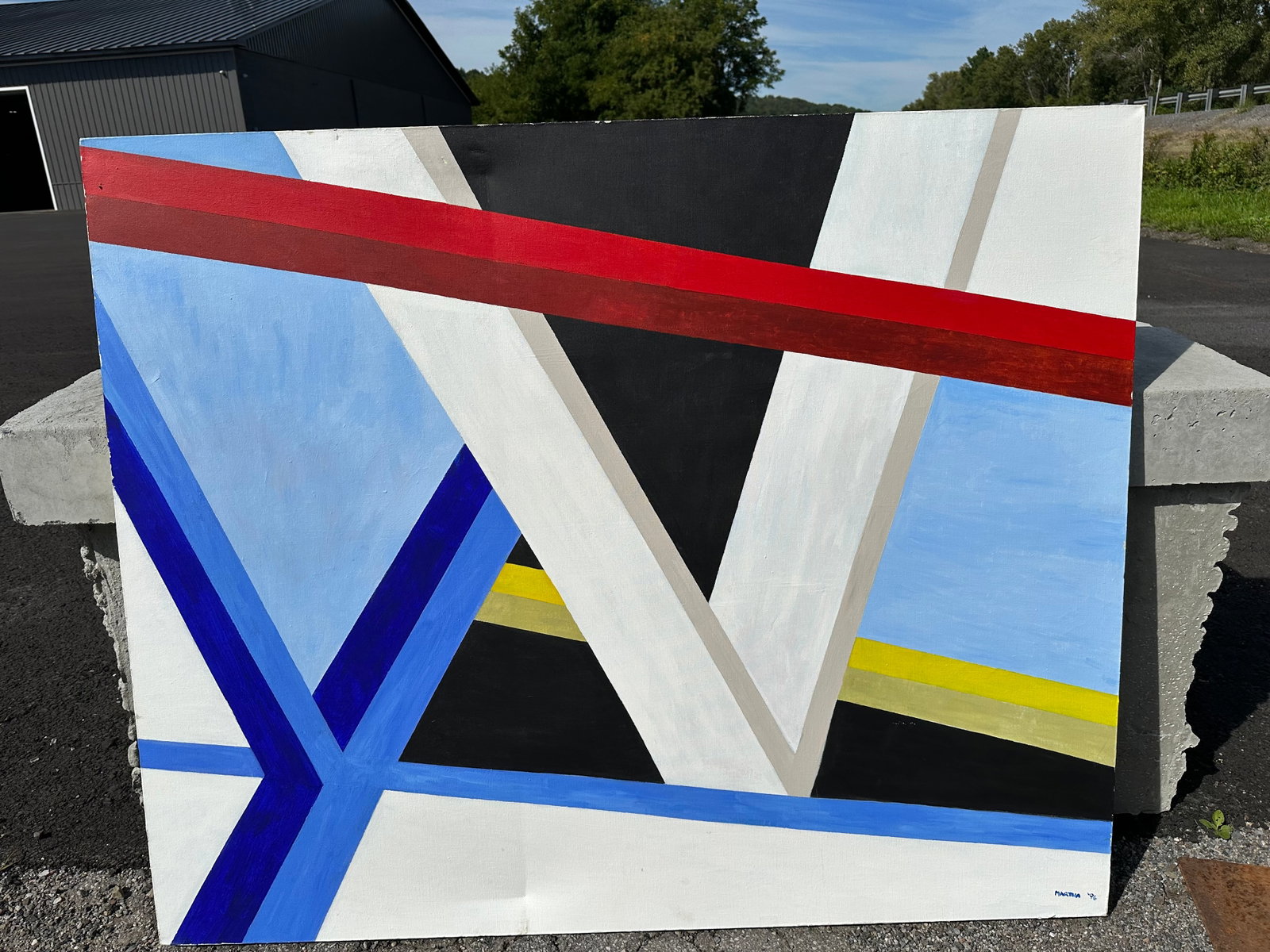 Abstract Geometric Paint on Canvas In The Style Of Marcel Baugier Martha ‘96: GET A SHIPPING QUOTE BEFORE YOU BID. . Abstract Geometric Paint on Canvas In The Style Of Marcel Baugier Martha ‘96. 45 1/2” x 55”. .>>>>>>>>>>>>>>READ----READ----READ----Shipping for