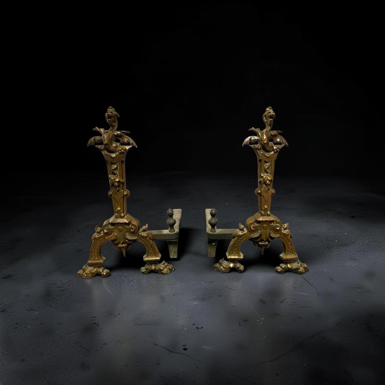 Vintage Bronze or Brass Baroque Style Andirons (1 of 5)
