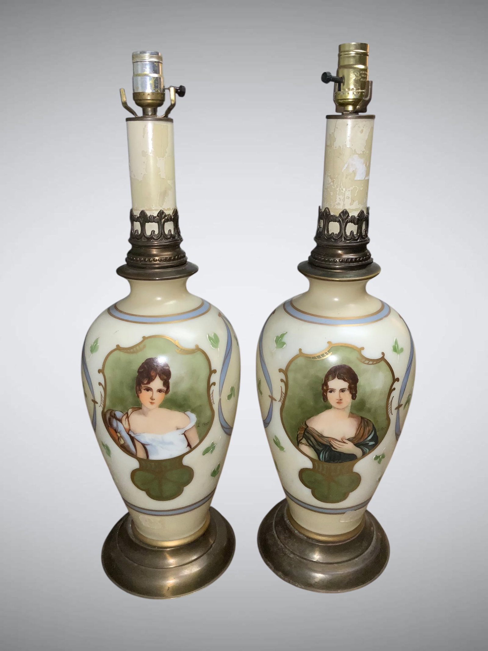 Pair PORTRAIT TABLE LAMPS: GET A SHIPPING QUOTE BEFORE YOU BID. .Pair PORTRAIT TABLE LAMPS. three-way switch. 26"tall. .>>>>>>>>>>>>>>READ----READ----READ----Shipping for this lot is available ONLY THROUGH LIVEAUCTIONEERS/LIVES