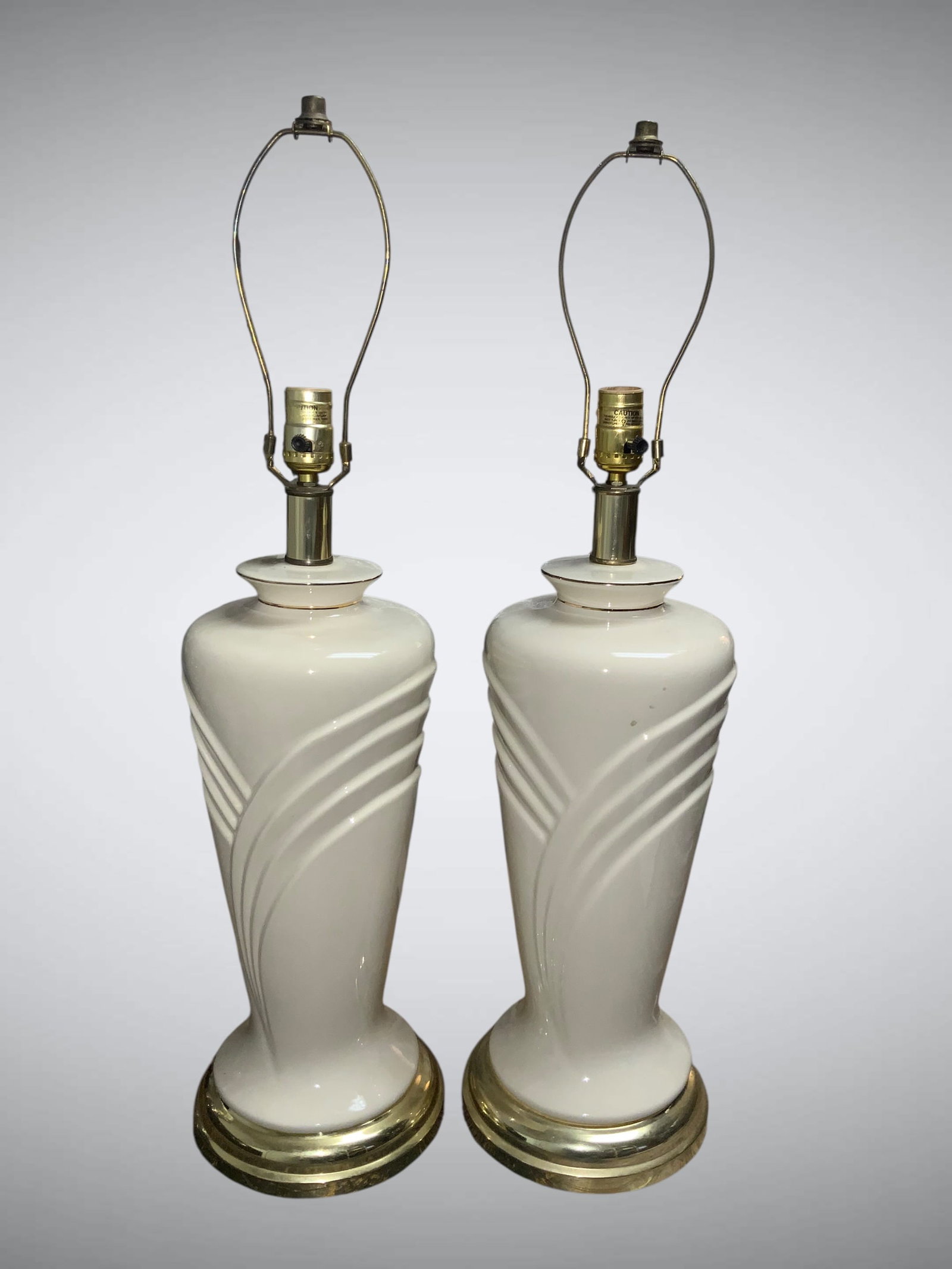 Pair MCM Hollywood Regency Ceramic/Porcelain TABLE LAMP: GET A SHIPPING QUOTE BEFORE YOU BID. .Pair MCM Hollywood Regency Ceramic/Porcelain TABLE LAMP. Three-way Switch. 23" tall to the top of the socket. .>>>>>>>>>>>>>>READ----READ----READ----Shipping for 