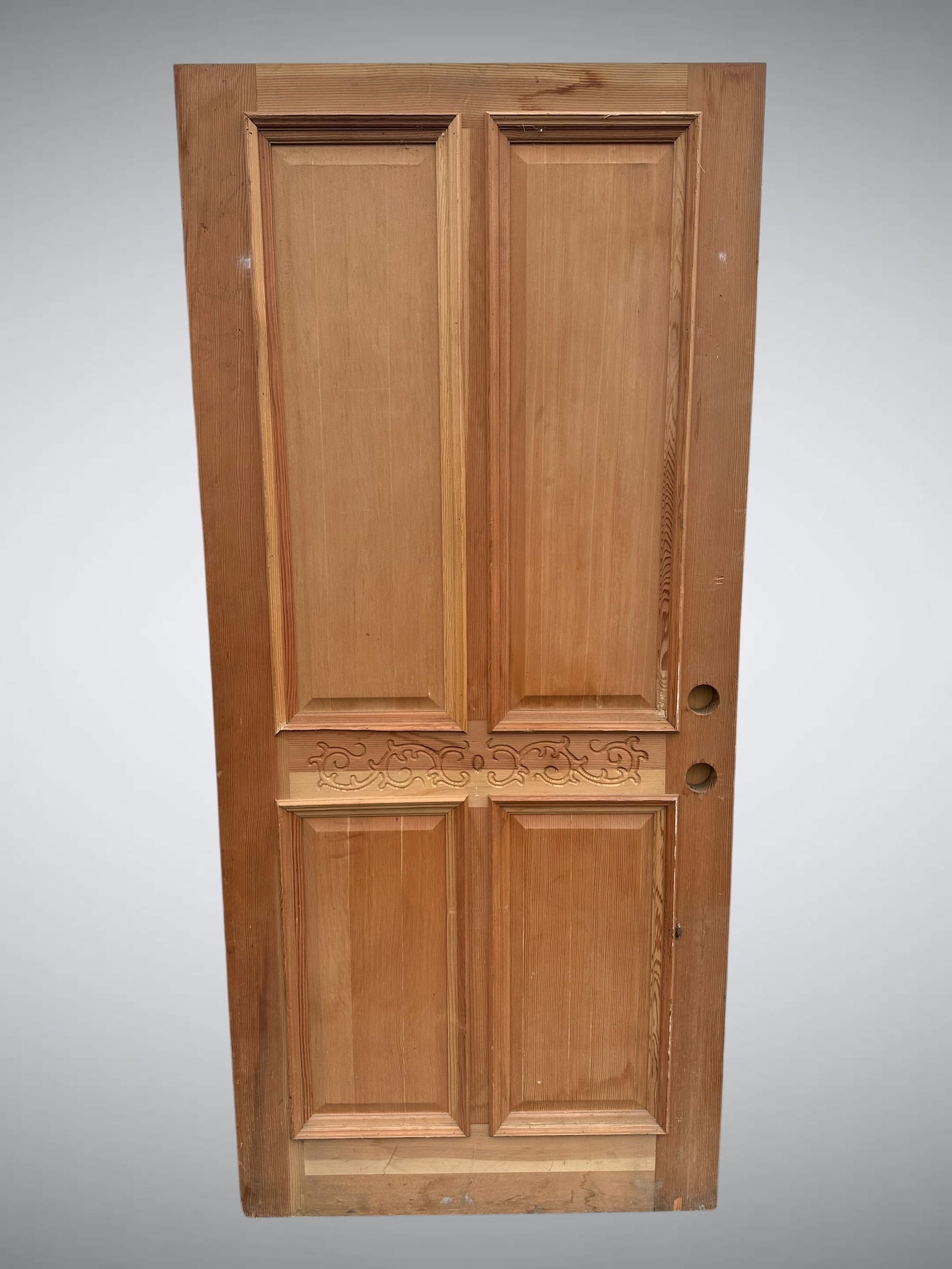 Solid 4-panel Wood Door 35 3/4” x 79” Carved Center Rail(one side) Unfinished (1 of 3)