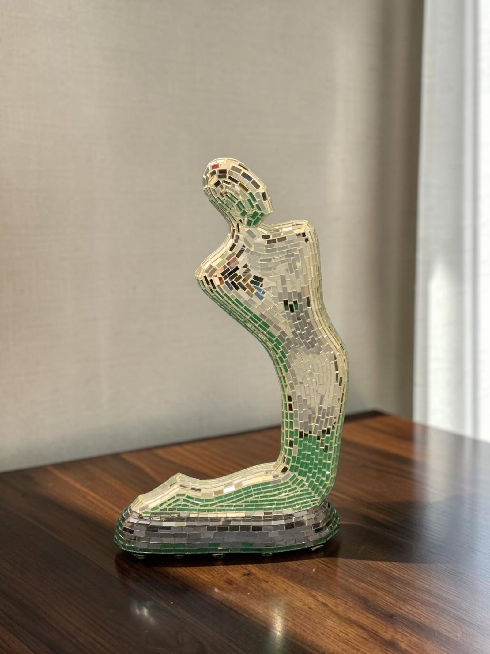 Mosaic Mirror Tile Impressionistic Human Figurine / Sculpture: GET A SHIPPING QUOTE BEFORE YOU BID. .Mosaic Mirror Tile Impressionistic Human Figurine / Sculpture. No missing tiles. 14 1/2"tall x 9 1/2"wide x 3 1/2"front-to-back. ..>>>>>>>>>>>>>>READ----READ----R