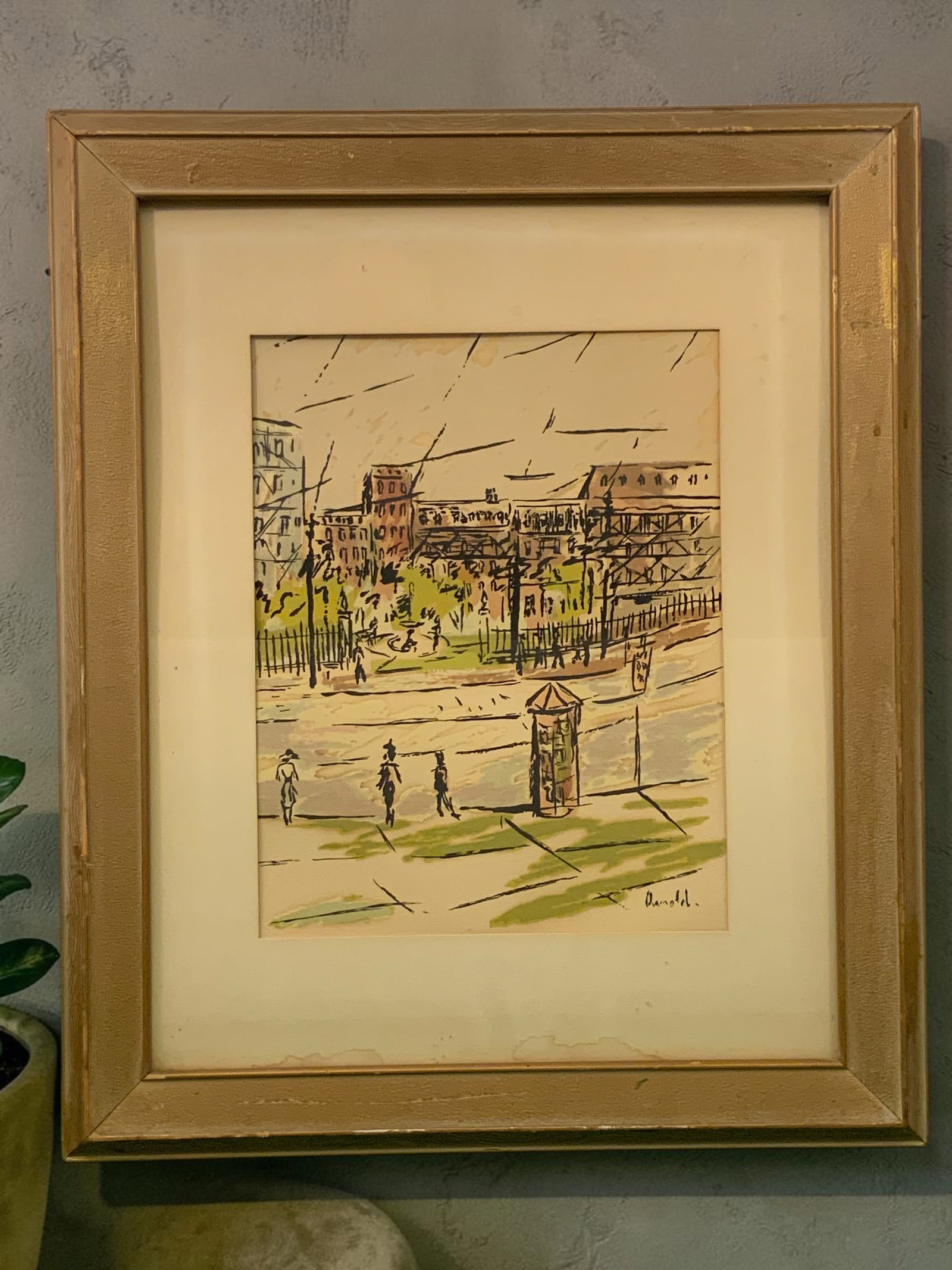 Framed Watercolor(?) European Street Scene Signed Reynold(?) (1 of 5)