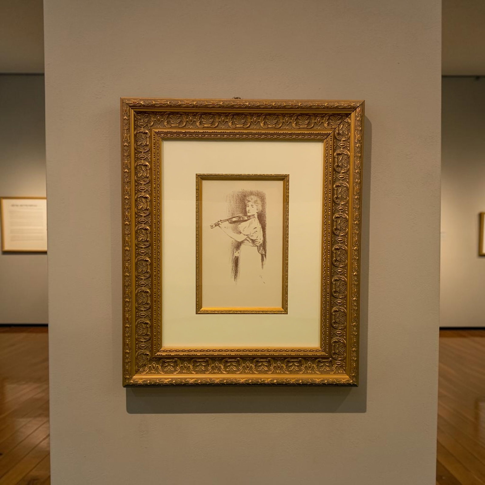 Framed Artwork 'A Violinist' Lithograph by Fernand Khnopff(attributed.): GET A SHIPPING QUOTE BEFORE YOU BID. .Framed Artwork 'A Violinist' Lithograph by Fernand Khnopff(attributed.) Unsigned and without provenance but references agree it is by Khnopff. Bidder must decide.