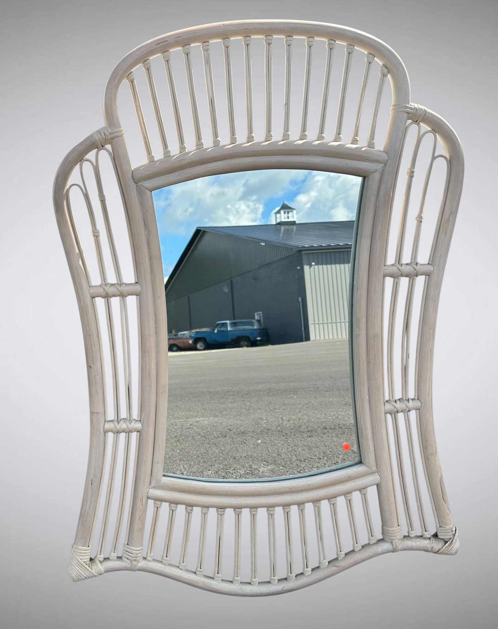 Bamboo / Rattan Arched Wall Mirror: GET A SHIPPING QUOTE BEFORE YOU BID. Bamboo / Rattan Arched Wall Mirror. 30" x 43” ..>>>>>>>>>>>>>>READ----READ----READ----Shipping for this lot is available ONLY THROUGH LIVEAUCTIONEERS/LIVESHI