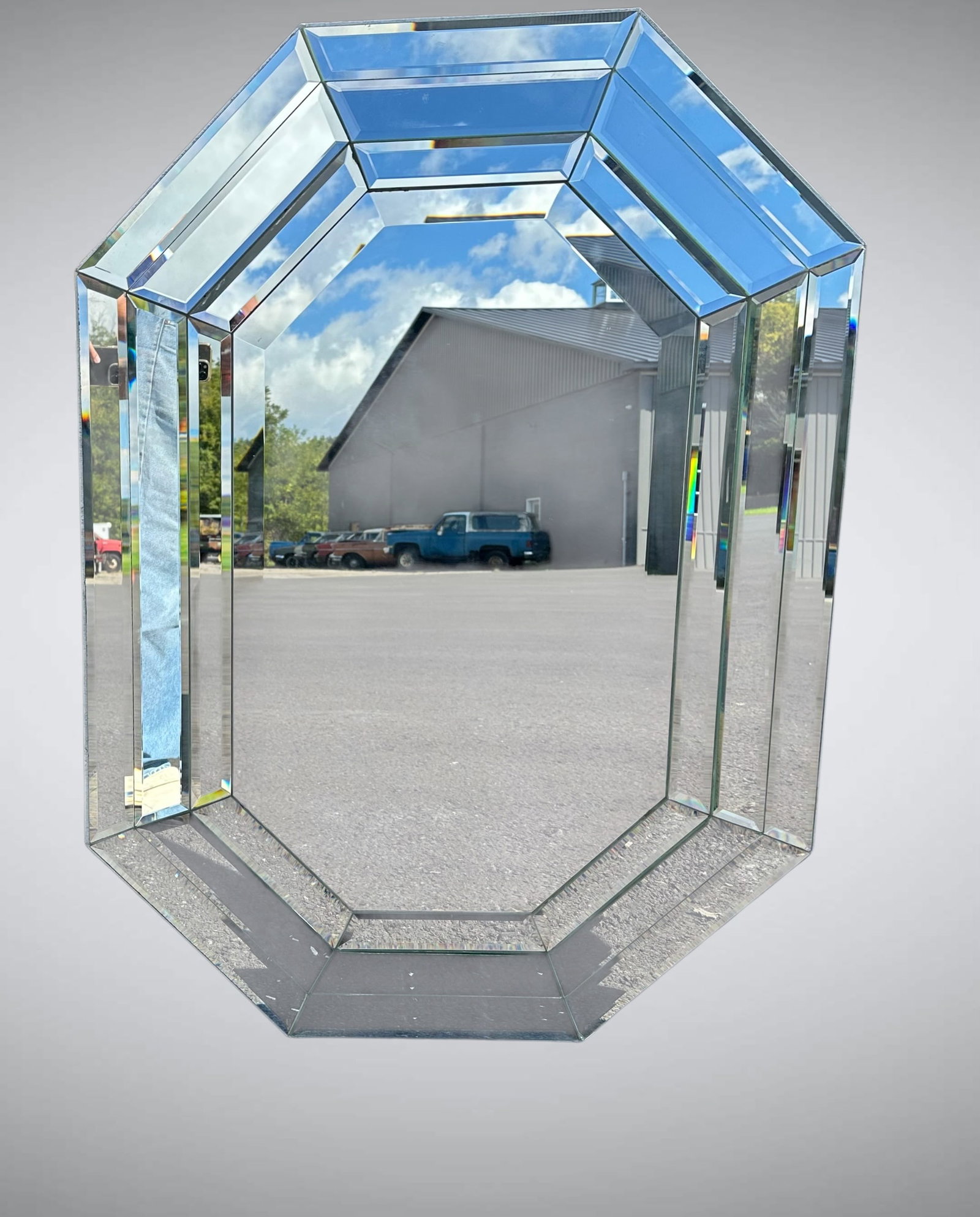 Hollywood Regency Style Faceted Octagonal Wall Mirror: GET A SHIPPING QUOTE BEFORE YOU BID. Hollywood Regency Style Faceted Octagonal Wall Mirror. 30" x 42” ..>>>>>>>>>>>>>>READ----READ----READ----Shipping for this lot is available ONLY THROUGH LIVE