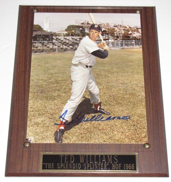 Signed Ted Williams 8x10 Photo & Plaque: Signed Ted Williams 8x10 Photo & Plaque - "The Splendid Splinter" HOF 1966 - Photo Size 8"x10"