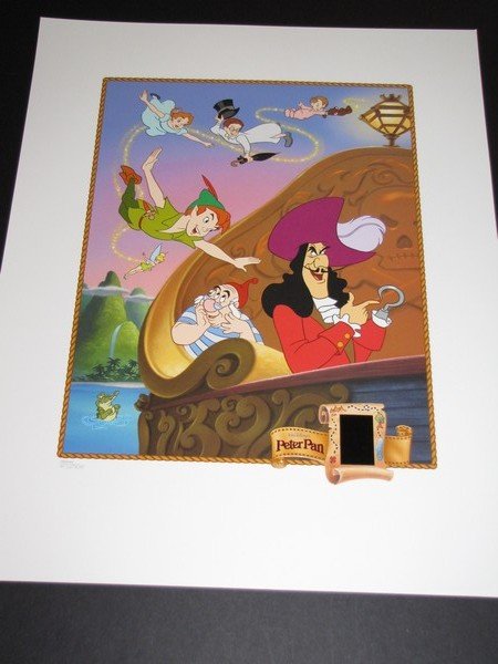Ltd Disney Peter Pan Film Cell Lithograph #rd: Limited Disney Peter Pan Film Cell Lithograph Numbered - Print measures 20" x 16". Numbered 217/2500 Contains 2 film frames in an embossed window of Peter Pan Dancing