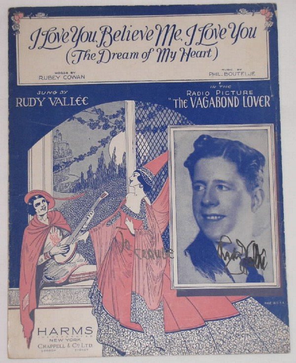Signed 1929 Rudy Valle Music Sheet Vagabond Lover