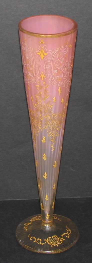 Antique ArtNouveau Frosted Pink Glass Funnel Vase