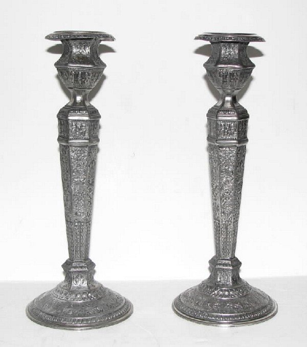 Antique Derby Silver Relief 12" Candle Holders
