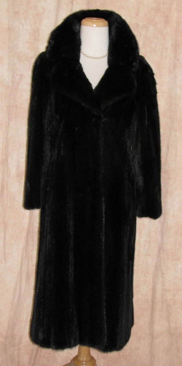 Luxurious Black Ranch Mink Fur Full Length Coat