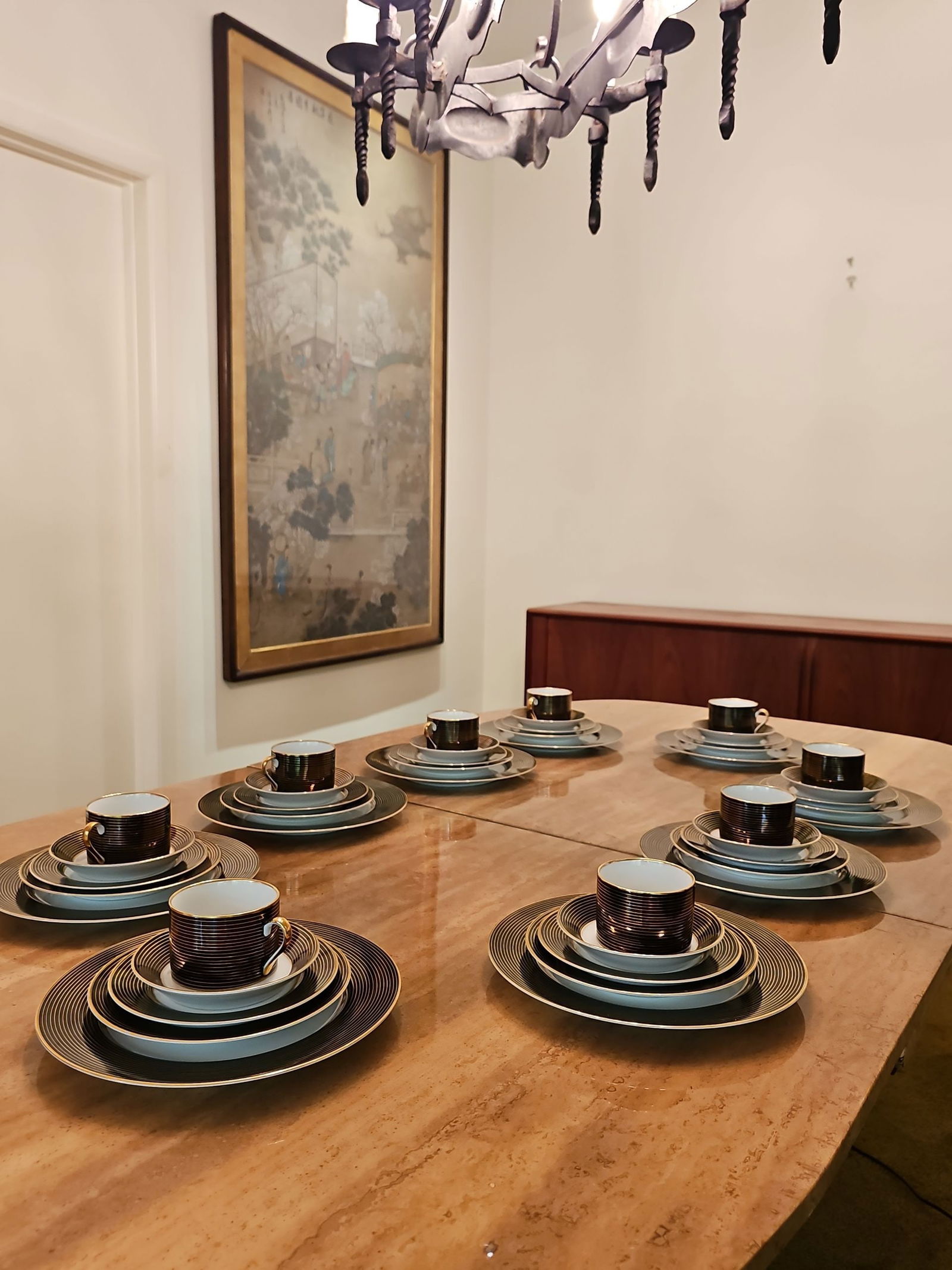 Fitz And Floyd "Rondelle" 1970s Set For 9 People: Fitz And Floyd "Rondelle" 1970s Set For 9 People - 45 Piece. MCMLXXIX FF 76 Japan. BY BIDDING ON ANY ITEM, ALL BIDDERS ARE ENTERING INTO A CONTRACT AND AGREE TO ABIDE BY AND ACCEPT