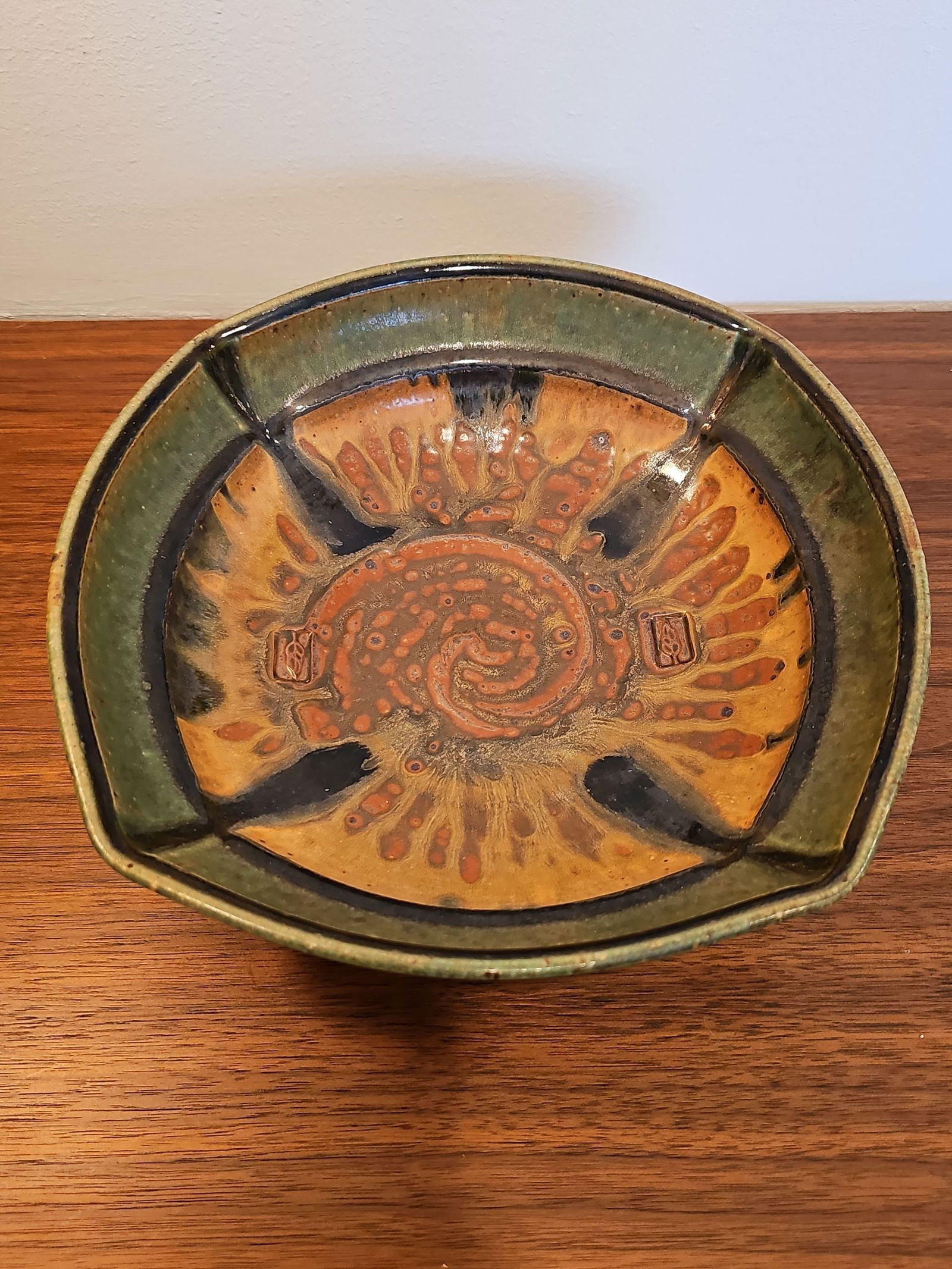 Art Raku Pottery Dish Bowl/Plate Artist Signed 3"H X 11"D (1 of 4)