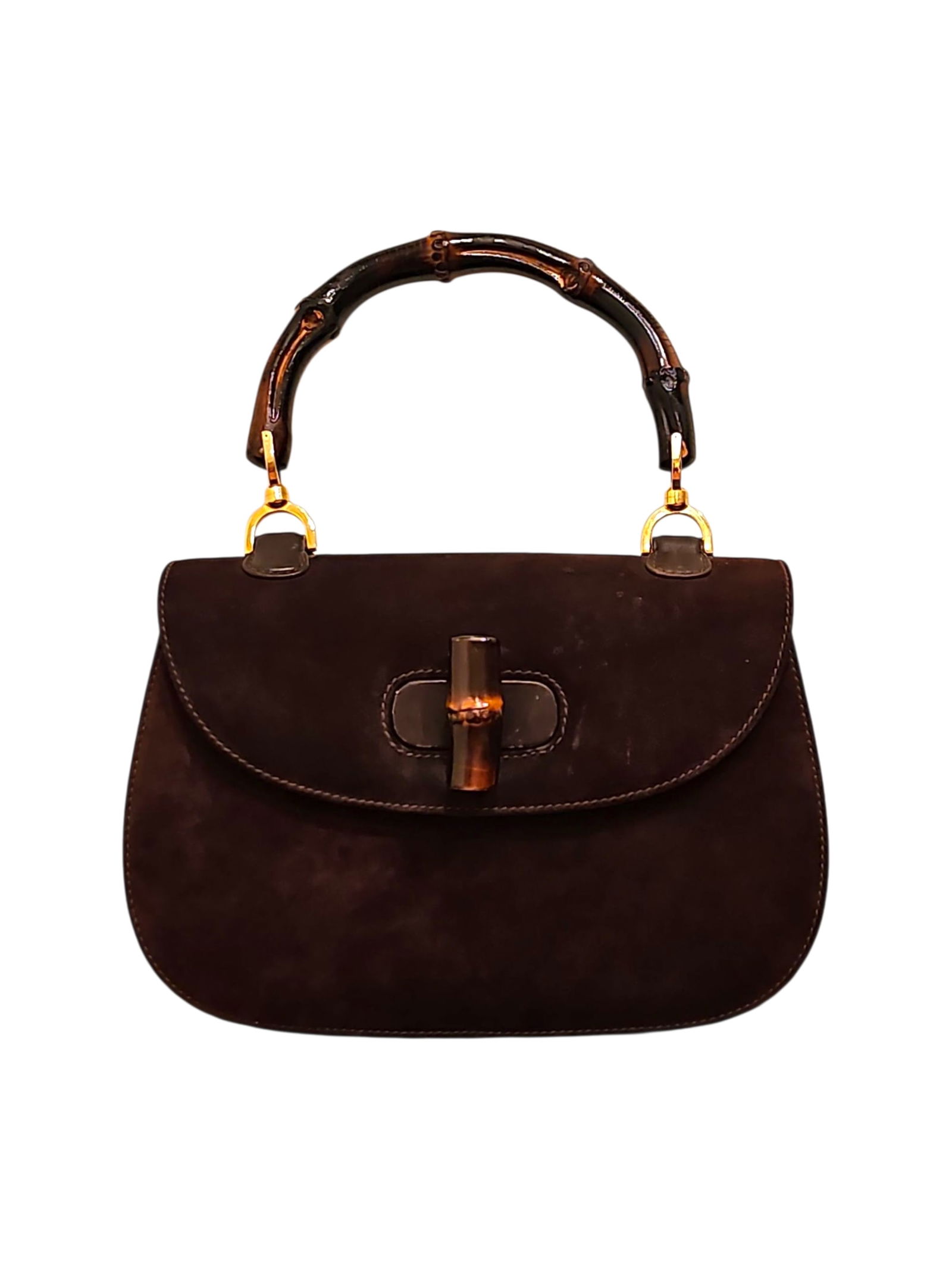 Gucci Bamboo 1947 Top Handle Bag Suede Leather Medium Dark Chocolate Brown With Turnlock, W/Wallet (1 of 20)