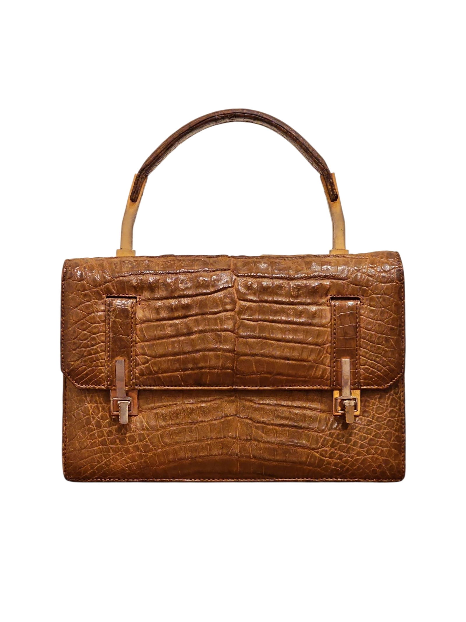 Elegant Vintage Bag with Short Handles from The Spanish Brand LOEWE in Crocodile Skin (1 of 20)