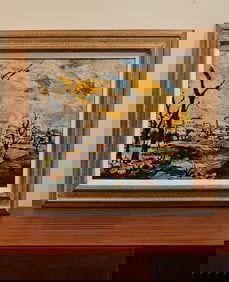 Oil On Masonite Painting -"Banlieu De Montreuil" Signed By Catton 20.5X38