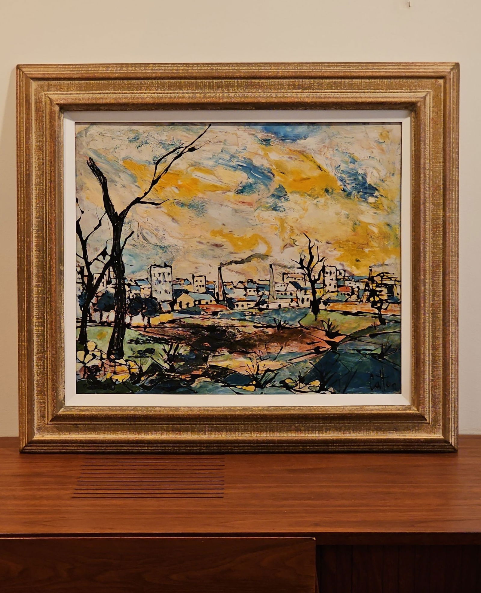 Oil On Masonite Painting -"Banlieu De Montreuil" Signed By Catton 20.5X38: Oil On Masonite Painting -"Banlieu De Montreuil" Signed By CattonBY BIDDING ON ANY ITEM, ALL BIDDERS ARE ENTERING INTO A CONTRACT AND AGREE TO ABIDE BY AND ACCEPT THESE TERMS OF SALE. PLEASE READ THE