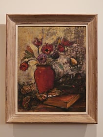Antique/Vintage Oil Floral Painting Still Life on Board Artist Signed 20 X 24