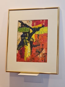 Mid-Century Abstract Expressionism Composition with Layered Impasto Technique Matted and Framed