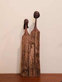 Vintage African Hand Carved Sandalwood Sisters Statue 17" Tall