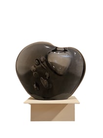 Vintage Smoked Glass Hand Blown Heart Shaped Vase 6" Tall