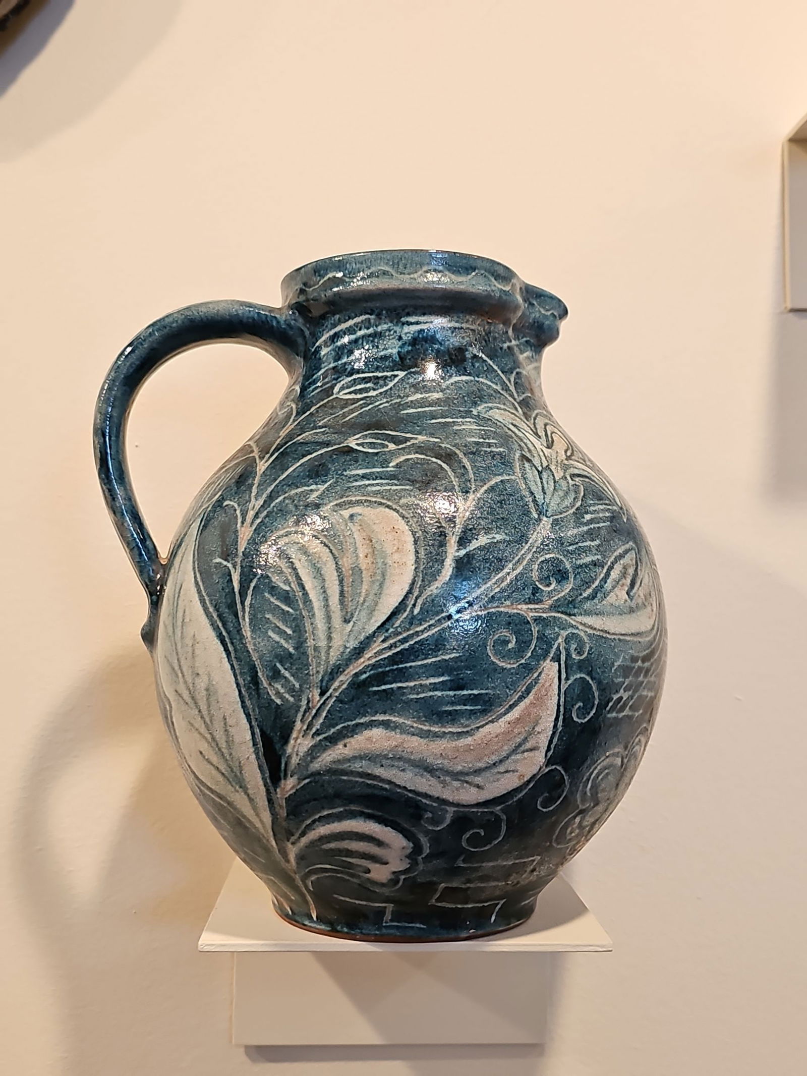 Vintage Hand Made And Painted Blue Ceramic Pitcher (1 of 5)