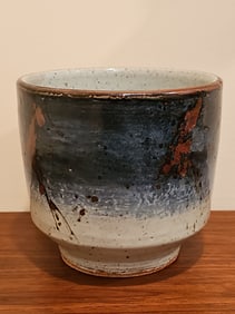 Soda Fired Stoneware Pottery Planter With A Tenmoku Glaze. Sign On The Bottom.
