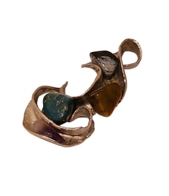 Brutalist Silver Tone Pendant/Brooch With Gemstones