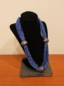 African Multi-strand Blue Bead Necklace 24"