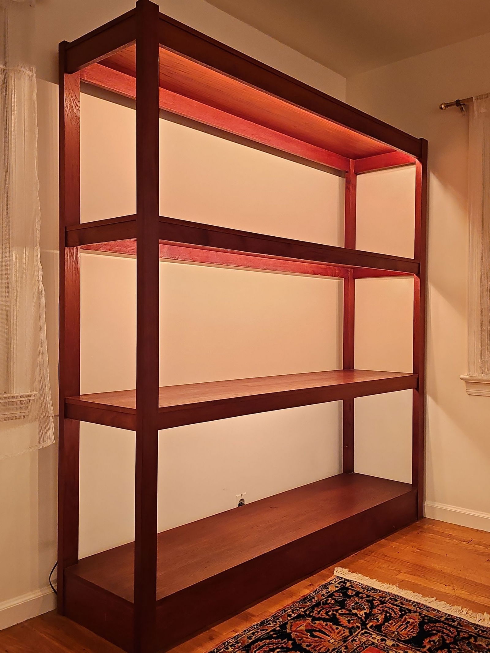 Large Mid-Century Modern Teak Wood Three Tier Freestanding Shelving Unit With Lights 78"H X 74"W X 1 (1 of 6)