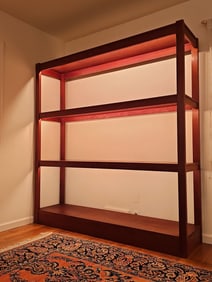 Large Mid-Century Modern Teak Wood Three Tier Freestanding Shelving Unit With Lights  78"H X 74"W X