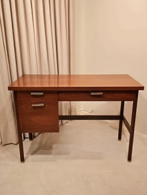 Mid-Century Modern Walnut Desk With Glass on Top
