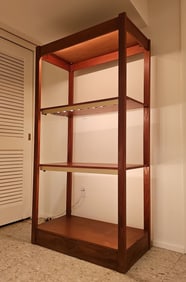 Mid-Century Modern Large Three Tier Teak Bookshelf With Lights Installed Under Each Shelf