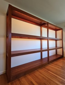 Extra Large Mid Century Modern Teak Three Tier Wall Unit Bookcase Display Case With Lights Installed