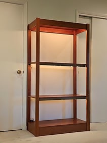 Mid Century Modern Teak Three Tier Bookcase Display Case With Lights Installed Under Each Shelf 68"H