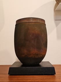 Large Raku Pottery Vase Signed- Liz Anderson 10"H X 5.5"W