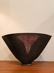 Raku  Pottery Vase Signed-Angela Fina 7.5"H X 12.5"W X 5.5"D